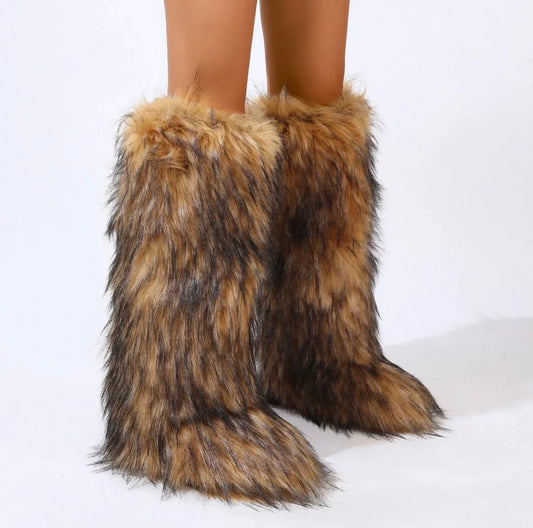 Tall Brown Fur Boots